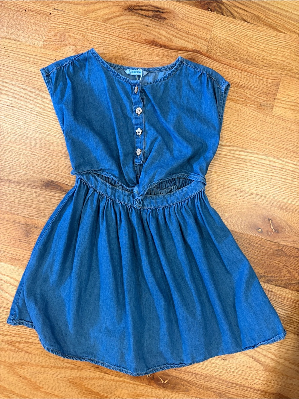 Mayoral Blue Denim Girls' Knot-Waist Casual Dress